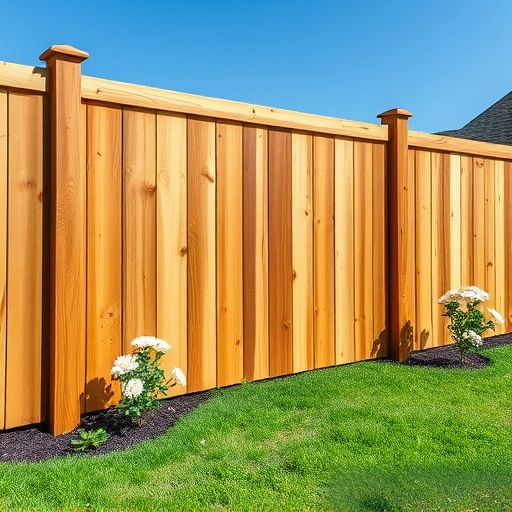 Completed cedar wood fence installation in Harriman TN, showcasing craftsmanship amid a manicured lawn and blue sky.