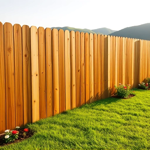 Completed wooden fence in Lenoir City TN with detailed grain patterns and vibrant garden in a serene landscape.