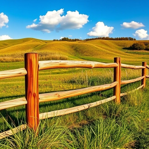 Completed Split Rail Fence Installation in Knoxville TN surrounded by lush grass, wildflowers, and rolling hills under a blue sky.