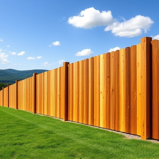 Completed wood fence installation in Harriman TN, showcasing cedar panels, lush lawn, and rolling hills in background.