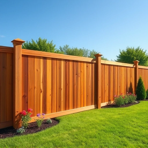 Completed wood fence installation in Corryton TN showcasing craftsmanship in a vibrant yard with flower beds.