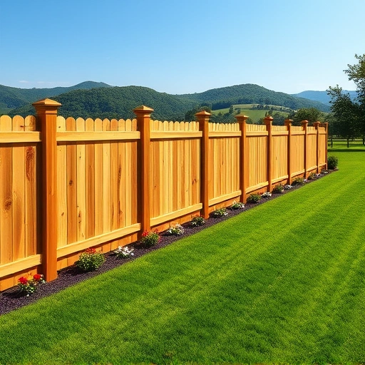 Completed wooden fence installation in Strawberry Plains TN surrounded by lush lawn and colorful flower beds.