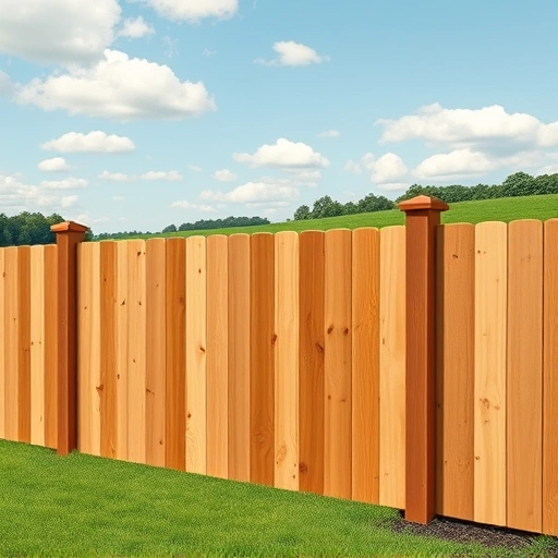 Perfectly installed cedar wood fence in Harriman TN, showcasing craftsmanship against a lush green lawn and clear sky.
