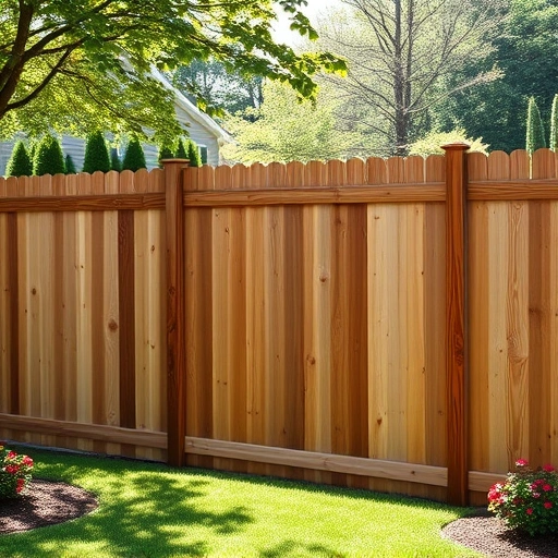 Completed wood fence installation in Oak Ridge TN showcasing natural grain, vibrant colors, and serene yard setting.