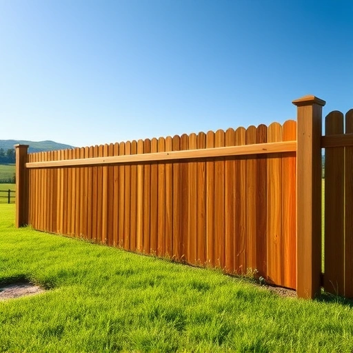 Completed wooden fencing installation in Seymour TN with rich tones, lush grass, and serene landscape backdrop.