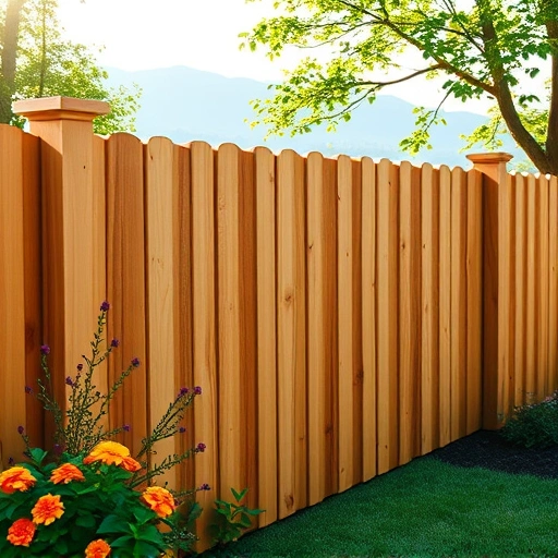 Completed wooden fence installation in Gatlinburg TN with Smoky Mountains backdrop and vibrant flowers in foreground.