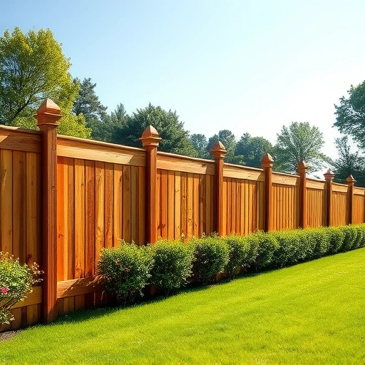 Beautiful wooden fence installation in Jefferson City TN with polished panels, lush lawn, and serene landscape.