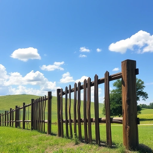 Serene Knoxville TN landscape with a weathered wooden fence, rolling hills, wildflowers, and a bright blue sky.