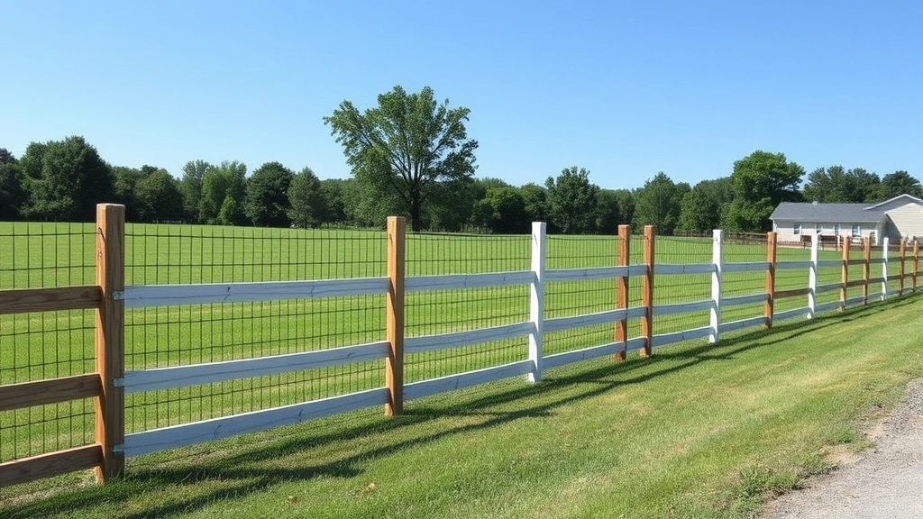 Fencing in Kingston, TN with lush greenery and a clear blue sky in the background.