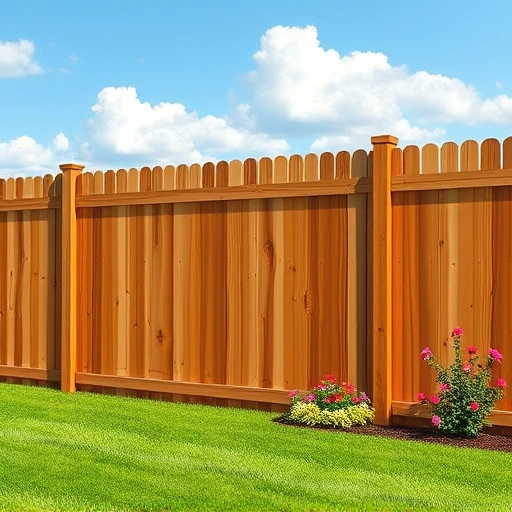 Wood fence installation in Knoxville TN, showcasing cedar wood's natural grain, with lush lawn and vibrant flowers.