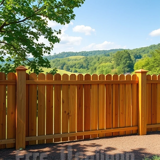 Completed wood fence installation in Pigeon Forge TN, showcasing craftsmanship against lush trees and blue sky.