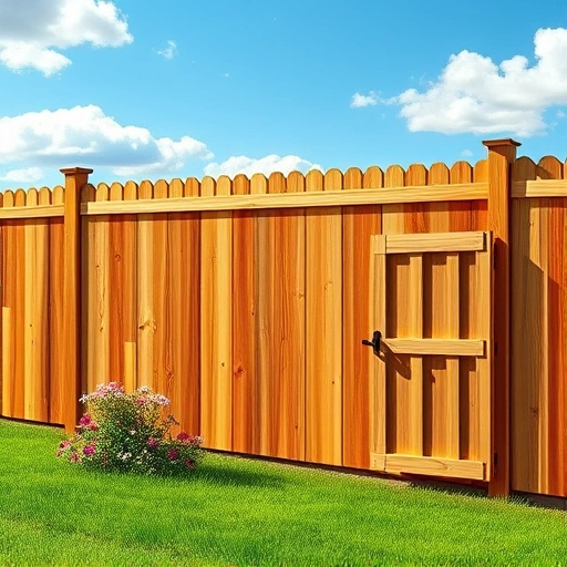 Completed wood fence installation in Kingsport TN with natural finish, vibrant lawn, and inviting gate under blue sky.