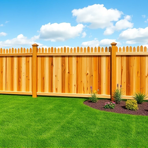 Completed wooden fence installation in Friendsville TN with polished finish and vibrant lawn and flowers nearby.