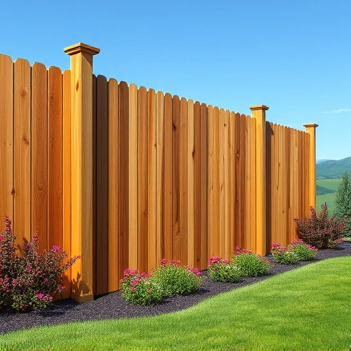 Completed wooden fence installation in Wartburg TN, featuring cedar planks, lush lawn, and vibrant landscaping.