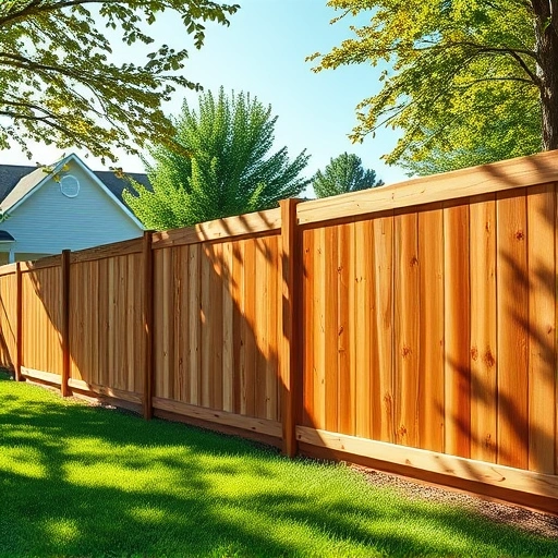 Completed Board-On-Board Fence Installation in Knoxville TN with detailed wooden slats and serene suburban backdrop.