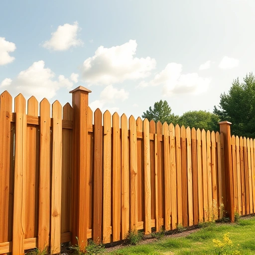 Well-constructed wooden fence in Knoxville TN, showcasing rich brown wood, lush greenery, and clear skies.