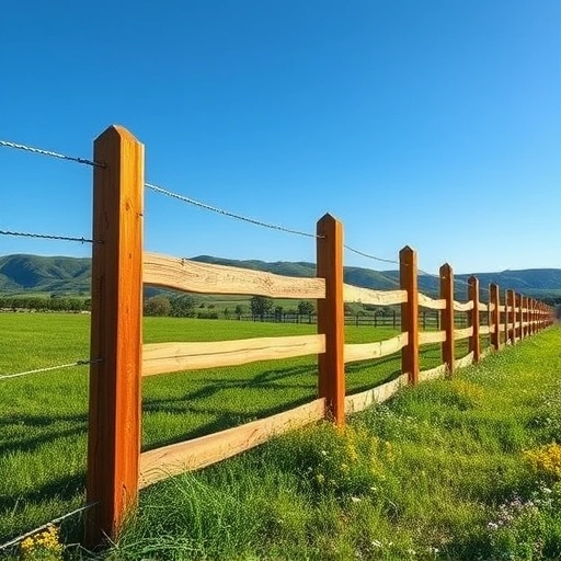 Wooden fence in Rutledge TN blends with lush landscape and wildflowers under a clear blue sky, showcasing craftsmanship.