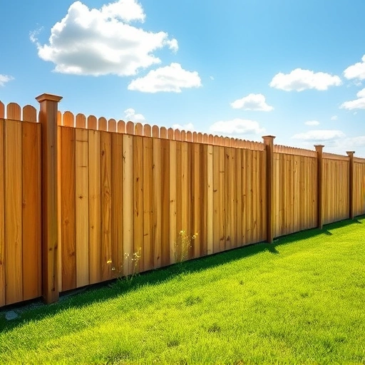 Completed pressure-treated pine fence in Knoxville TN with polished planks, vibrant lawn, and clear blue sky.