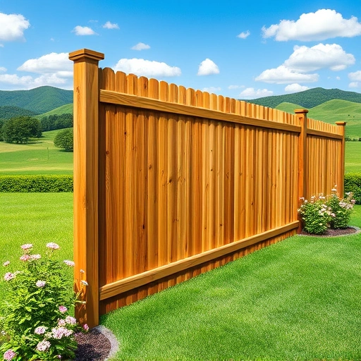 Completed wood fence installation in Kingsport TN, showcasing craftsmanship in a lush green landscape with blooming flowers.