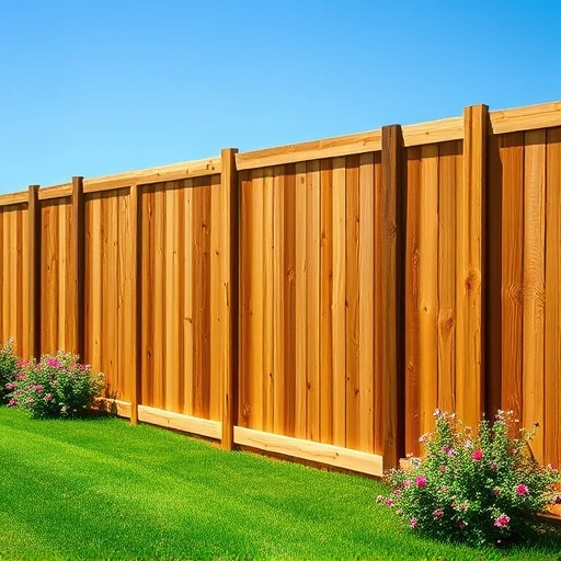 Completed wood fence installation in Dandridge TN, showcasing natural wood grain and vibrant lawn with flowers.