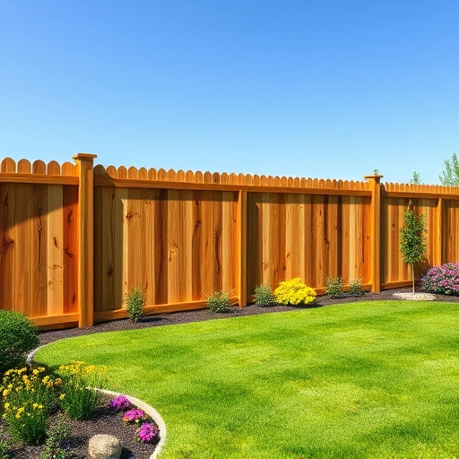 Completed wood fence installation in Norris, TN, featuring cedar planks, lush backyard, and clear blue sky.