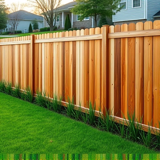 Completed wood fence installation in Kingston TN, showcasing textured panels in a serene suburban yard.