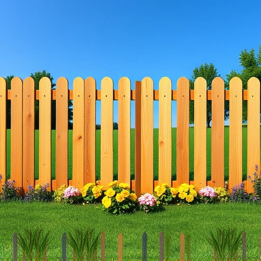 Completed scalloped picket fence in Knoxville TN, showcasing craftsmanship, vibrant flowers, and a clear blue sky.