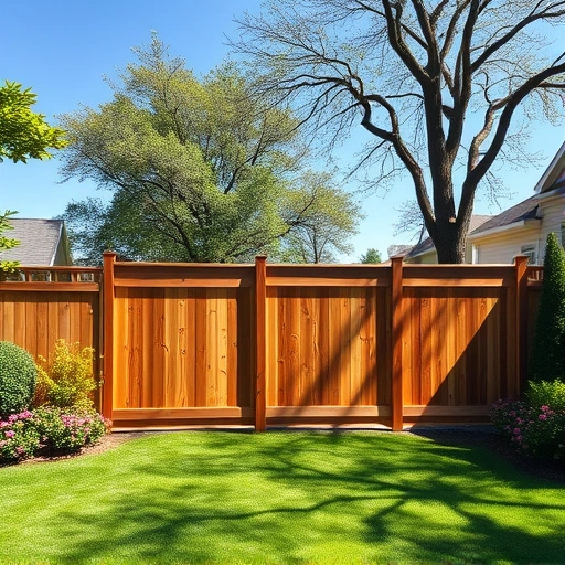 Completed wooden fence installation in Newport TN, surrounded by lush landscaping and a clear blue sky.