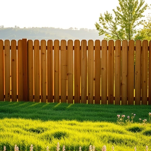 Wooden fence installation in Seymour TN with lush grass, wildflowers, and rolling hills under soft afternoon light.