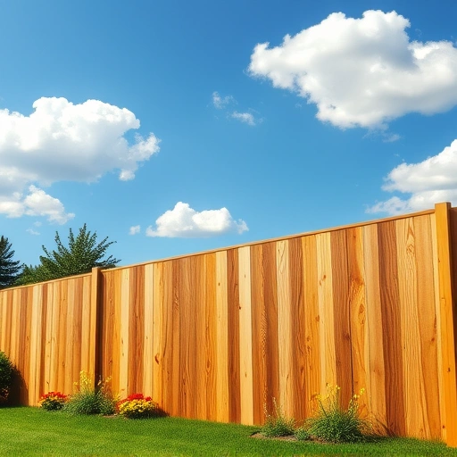 Completed wooden fence installation in Tazewell TN, featuring polished cedar planks in a vibrant yard with flowers.