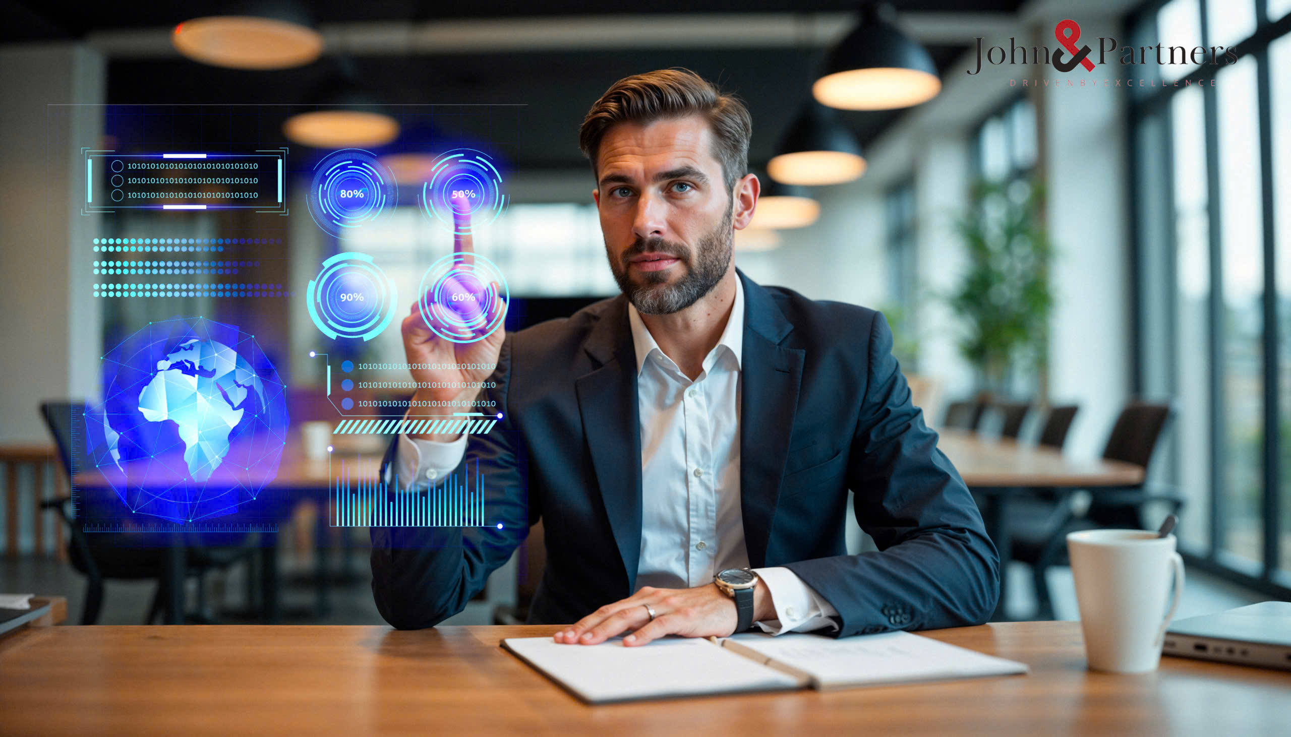 Lãnh đạo doanh nghiệp xem chiến lược AI — biểu tượng cho câu hỏi đúng khi bắt đầu hành trình AI Lãnh đạo doanh nghiệp xem chiến lược AI — biểu tượng cho câu hỏi đúng khi bắt đầu hành trình AI