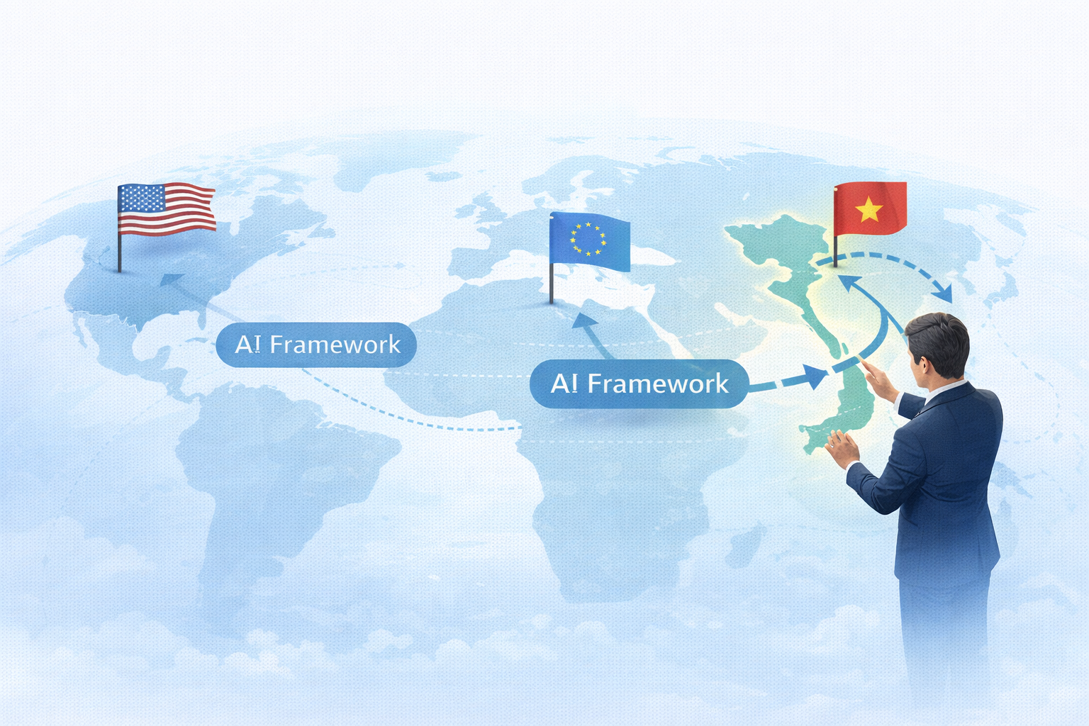 Minh họa chiến lược AI Mỹ và Châu Âu cần được điều chỉnh trước khi áp dụng cho doanh nghiệp Việt
