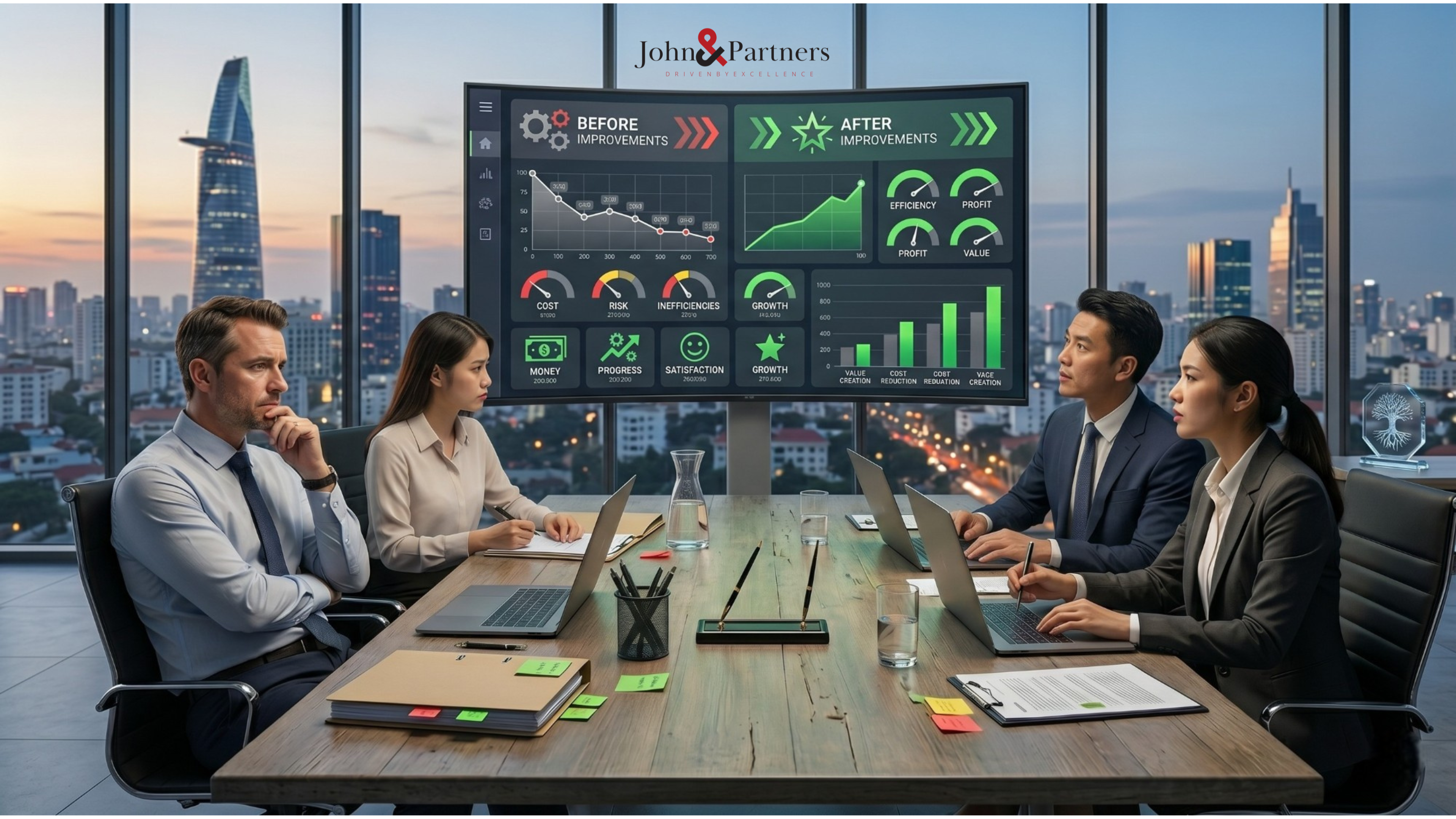 Dashboard đo lường giá trị trước và sau khi triển khai dự án cải tiến