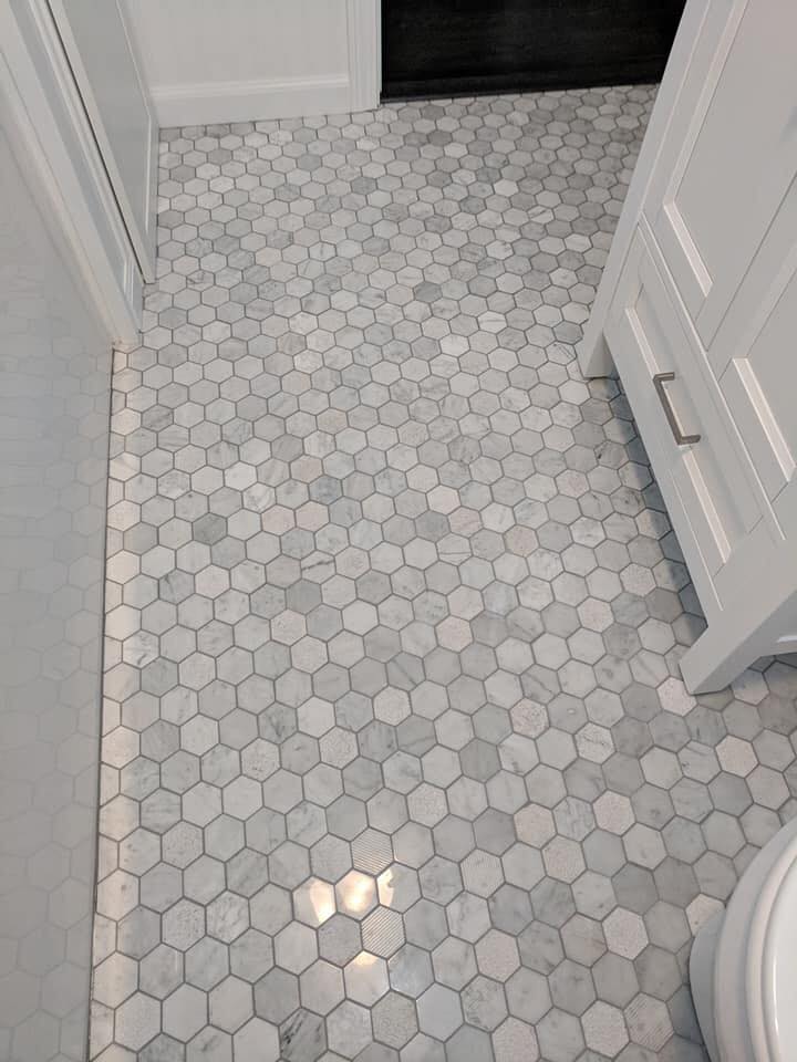 Tile Installation — Marble hexagon bathroom floor