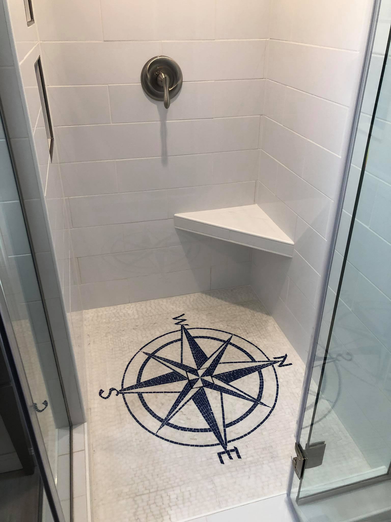 Tile Installation — Custom compass rose mosaic shower floor