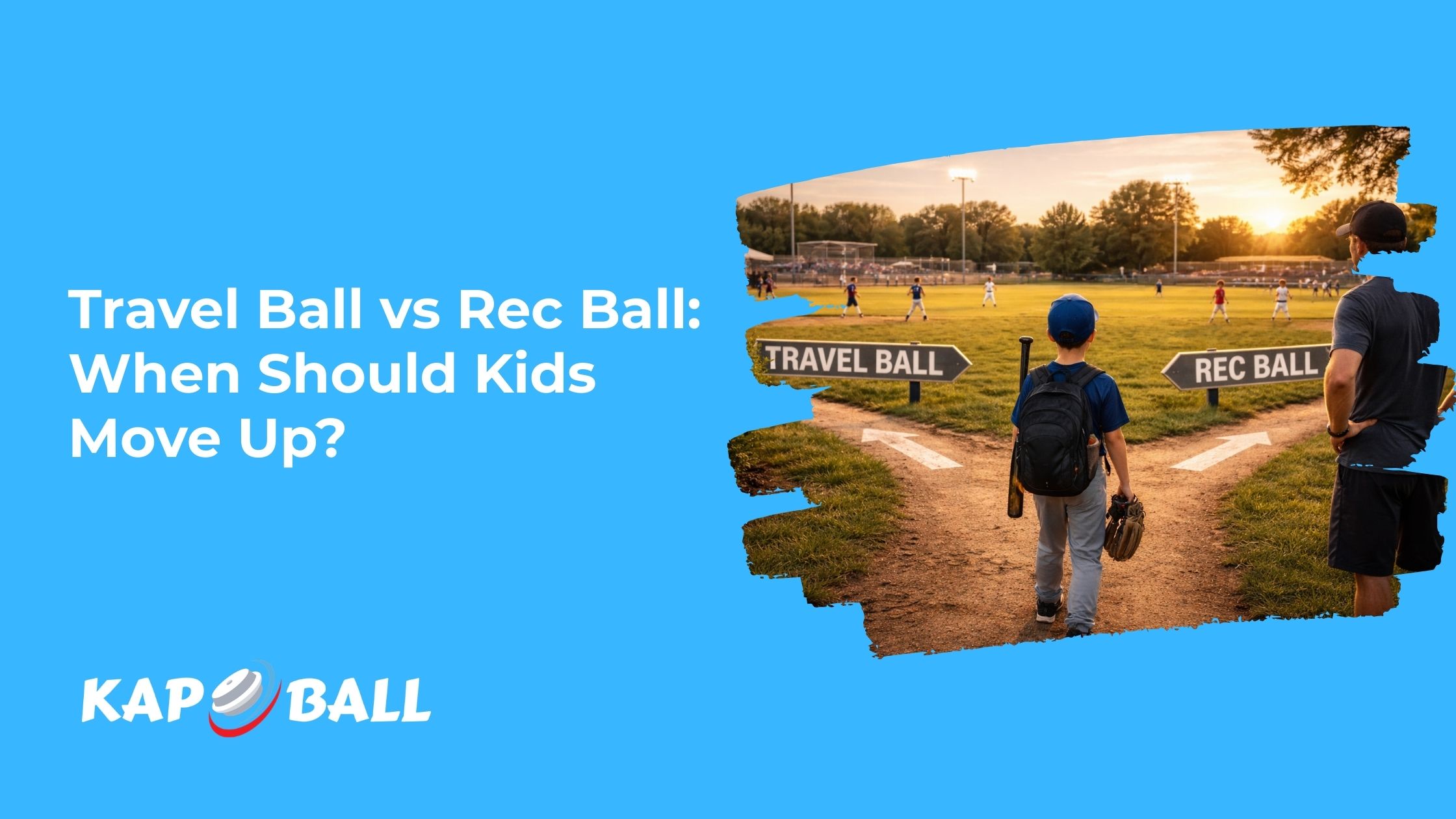 Youth baseball player choosing between travel tournament field and local rec league field with parent watching thoughtfully