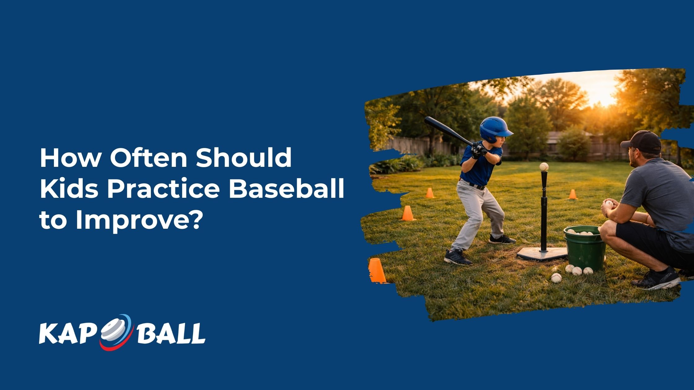 Young baseball player practicing hitting off a tee in the backyard with parent providing guidance during short focused training session Young baseball player practicing hitting off a tee in the backyard with parent providing guidance during short focused training session