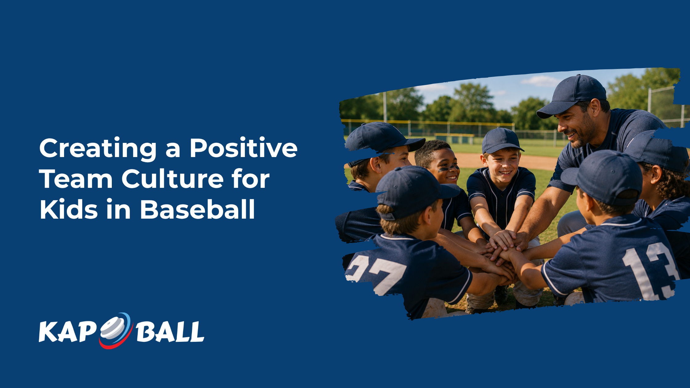 outh baseball team and coach sharing a hands-in huddle before practice, celebrating teamwork and positive team culture.