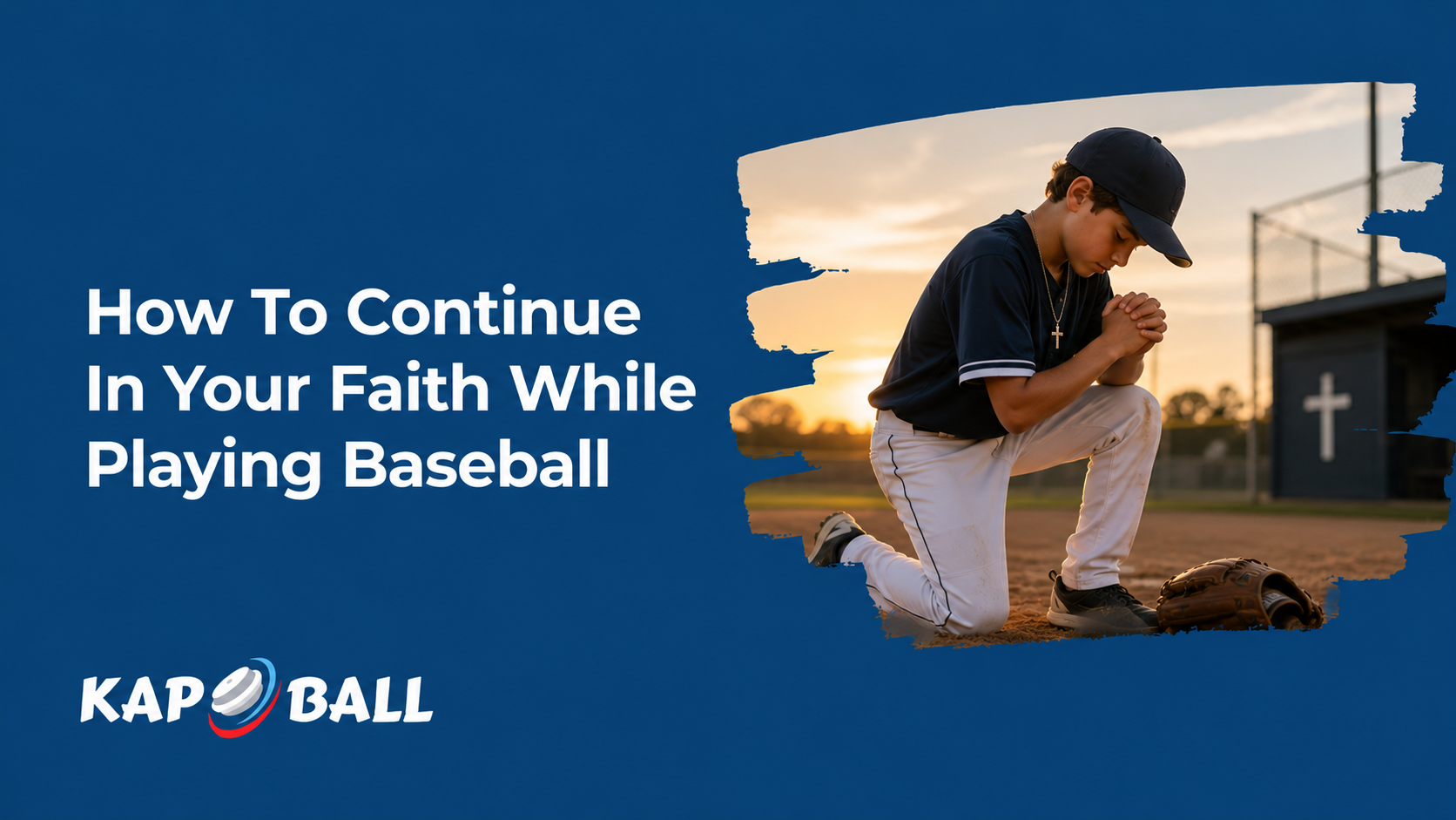 Young Christian baseball player praying beside his glove before a game