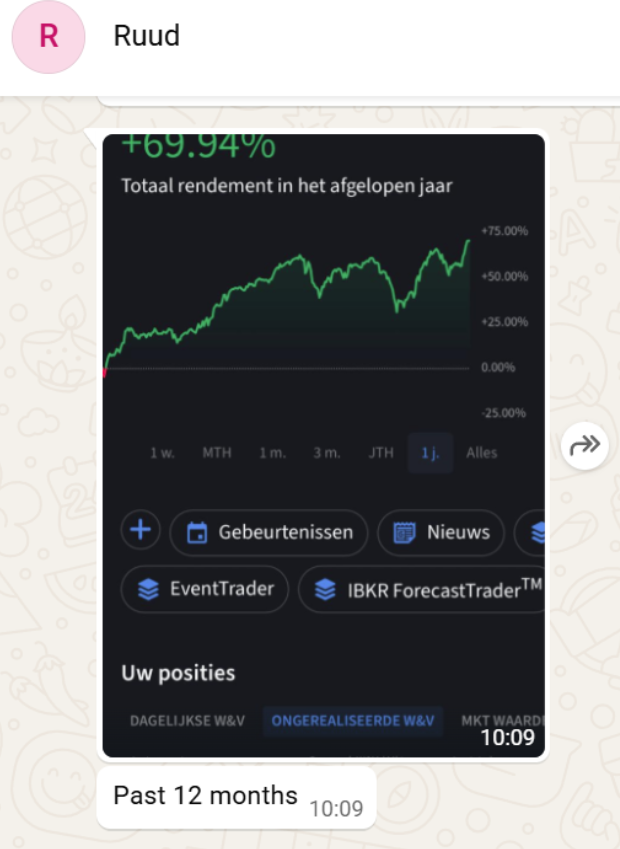 Ruud's brokerage account showing +69.94% total return in the past year