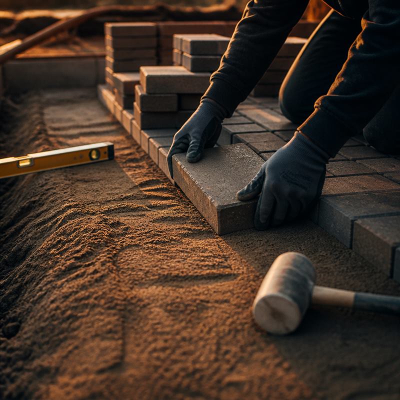 Paver patio installation in progress