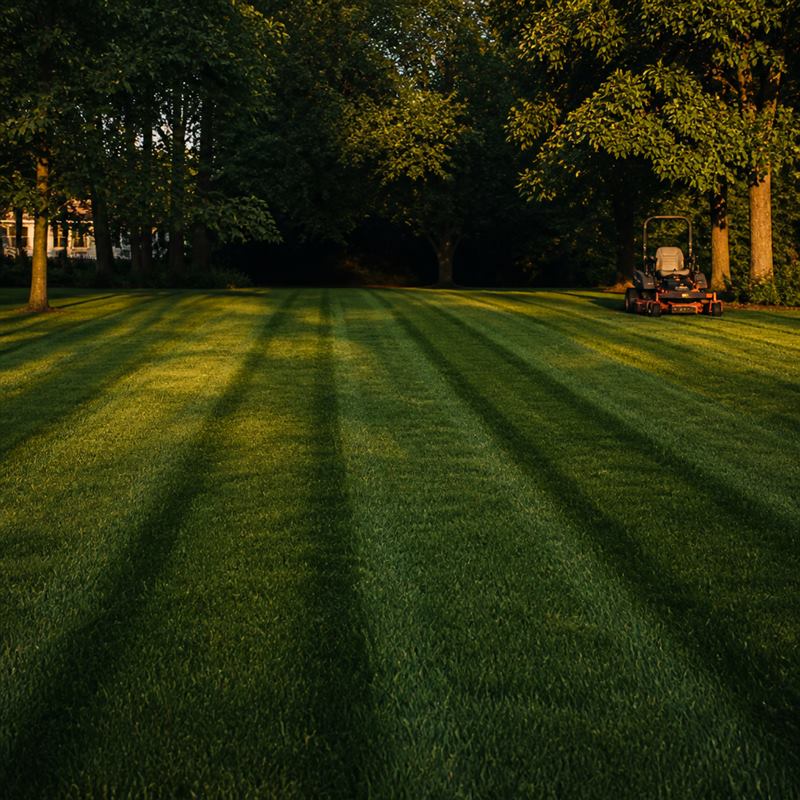Fresh mowing stripes on a residential lawn
