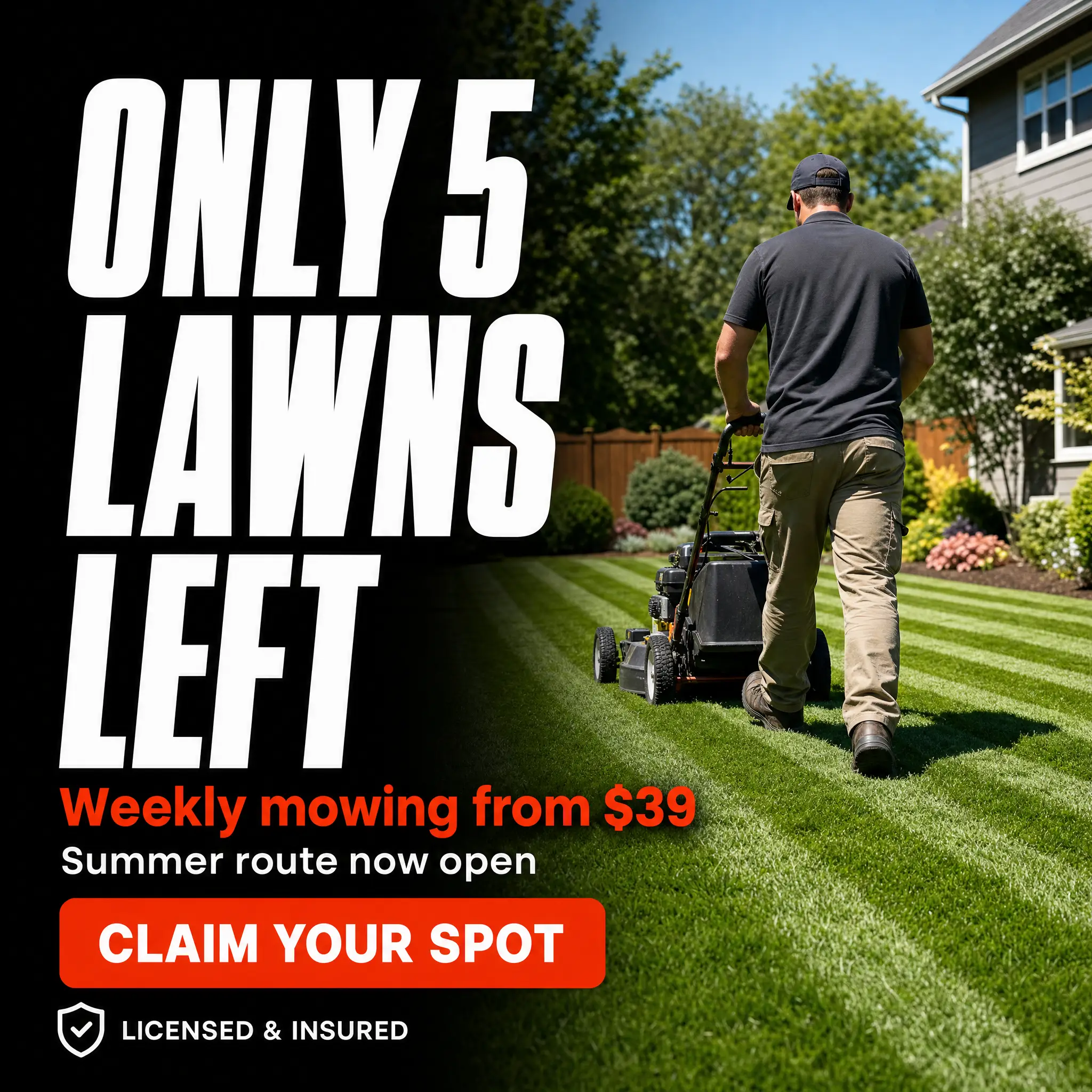 Sample lawn care ad concept: a weekly mowing route with limited spots