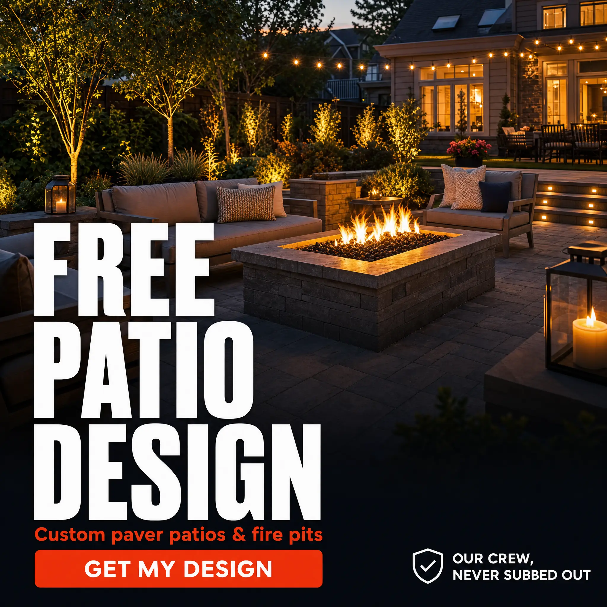 Sample landscaping ad concept: a free patio design offer
