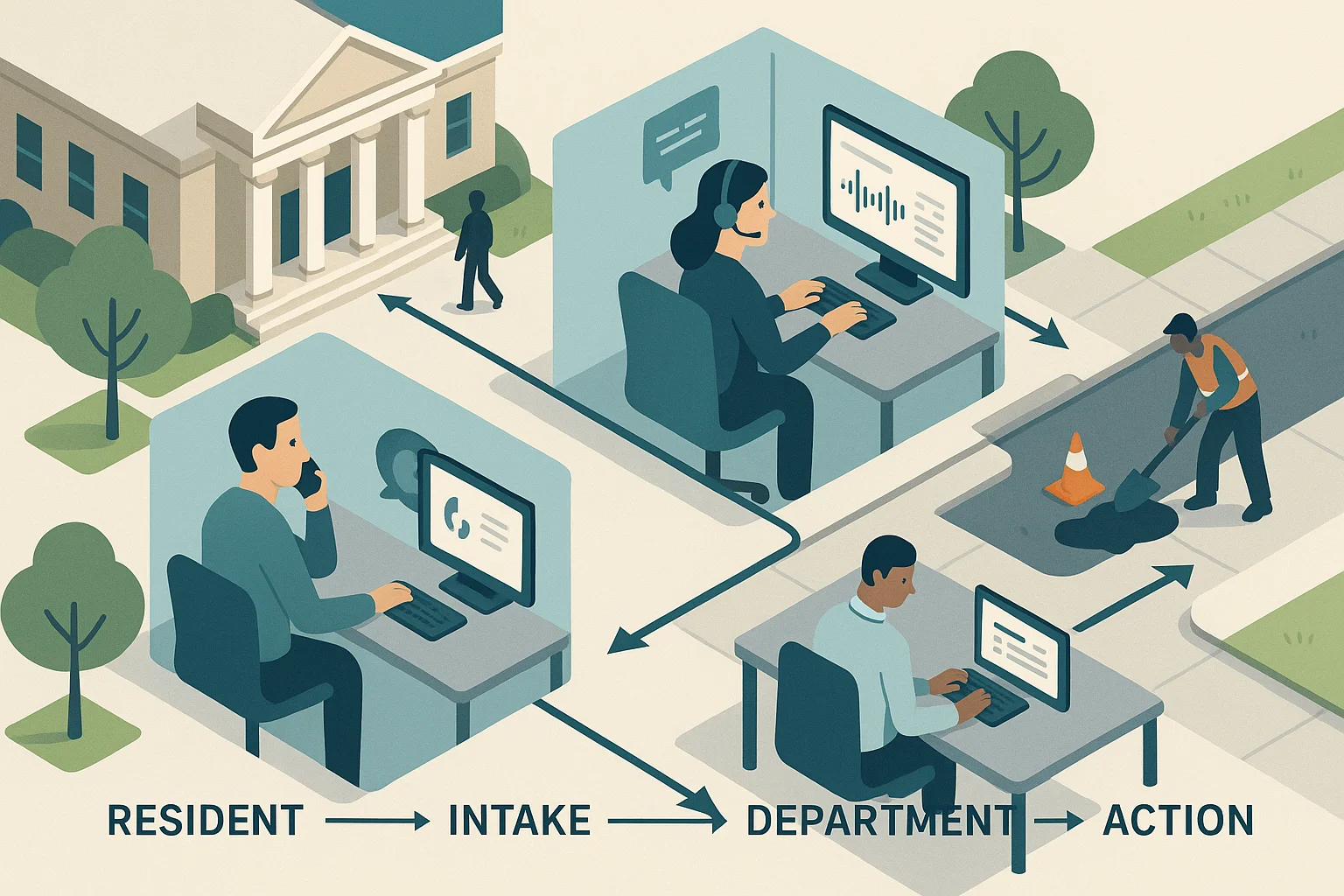 Municipal request workflow illustrating Municipal Voice AI