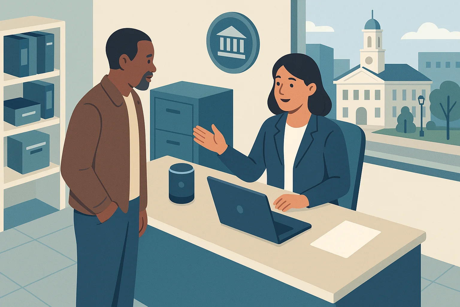 Public service resolution scene illustrating municipal voice AI public records