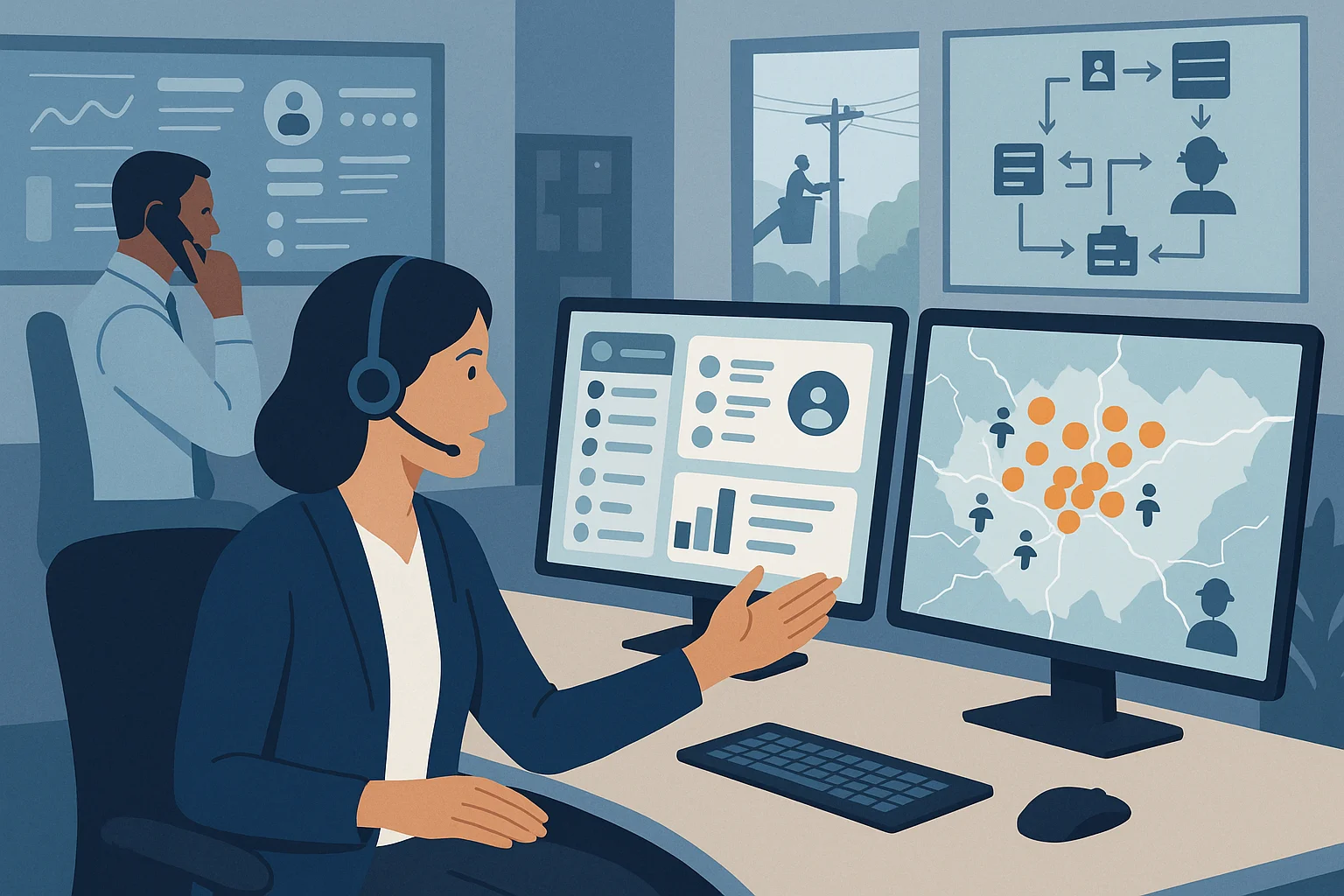 Utility operations dashboard illustrating Data & Event Fabric for Utilities Voice AI