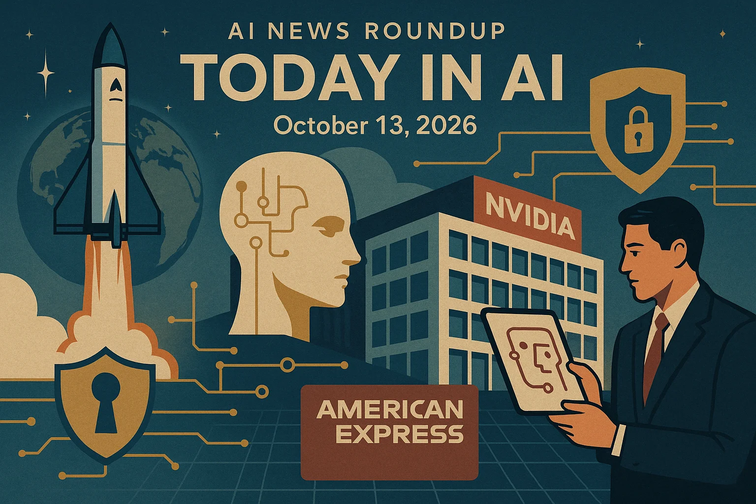 At-a-glance illustrated summary for AI News Roundup for October 13, 2026: Today’s Biggest AI, Policy and Market Updates dated October 13, 2026