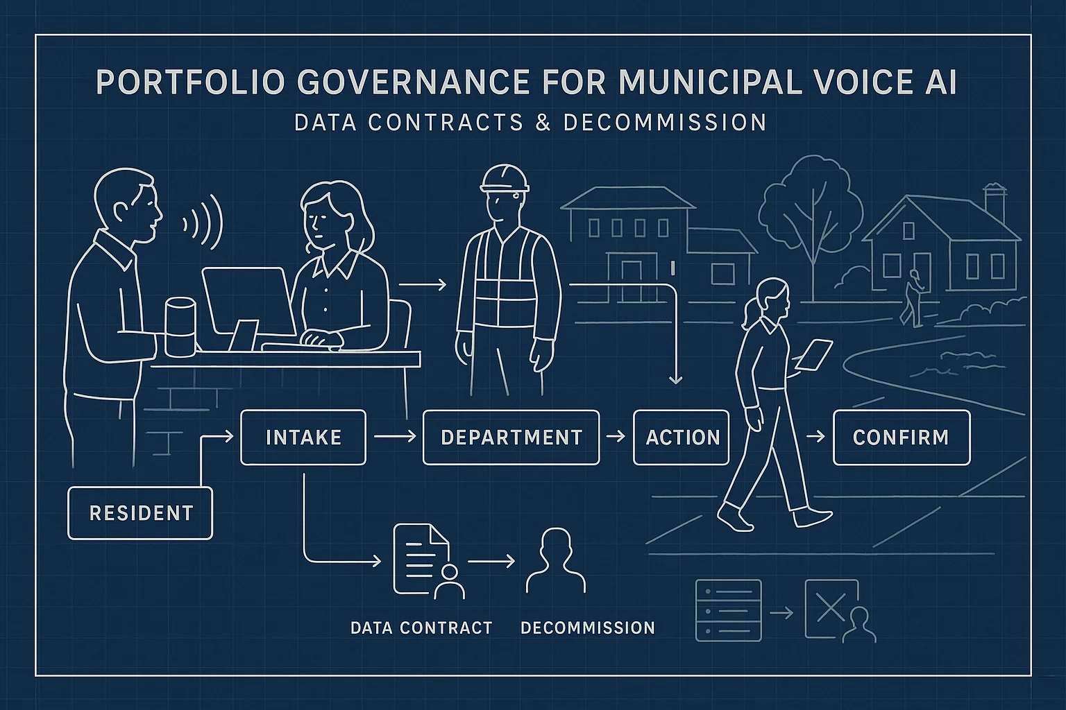Municipal request workflow illustrating Municipal Voice AI governance