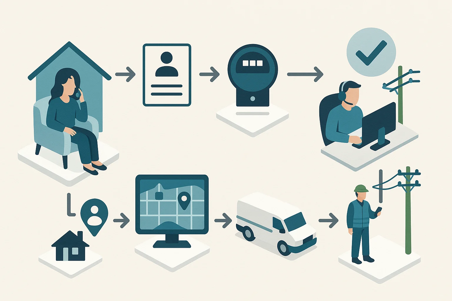 Utility request workflow illustrating Utilities Voice AI operating model